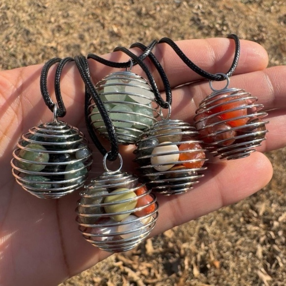 Agate Caged Stone Pendant Necklace